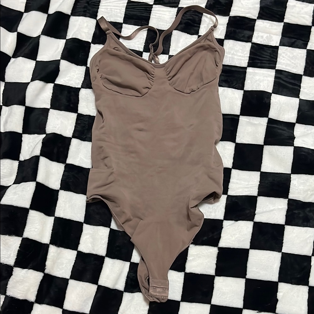 Tan Bodysuit One Piece with Sweetheart Neckline